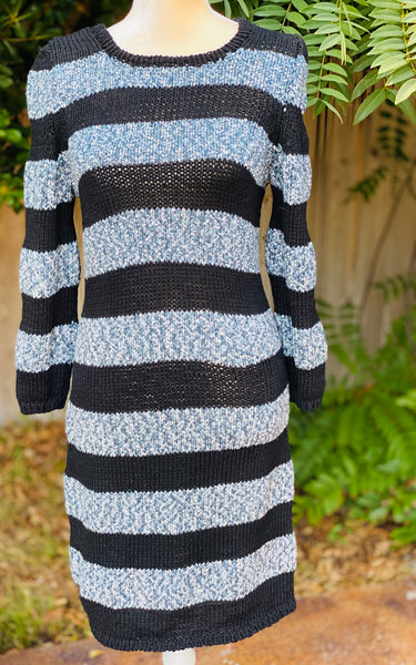 Sonia Vassi handmade black and gray striped  sweater dress